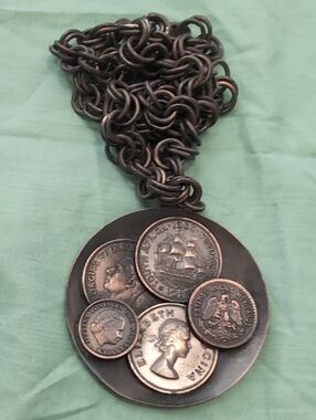 Men's Coin Pendant Necklace in Dark Bronze Finish
